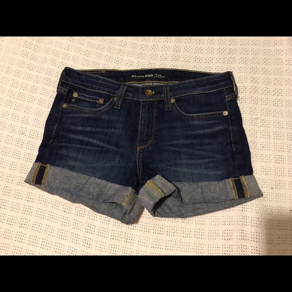 Lady's Big Star Alex mid rise dark wash shorts